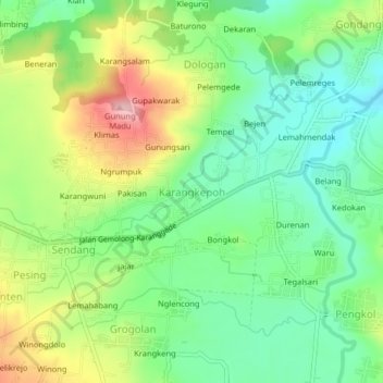 Carte topographique Karangkepoh, altitude, relief