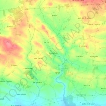 Carte topographique Cascalho, altitude, relief