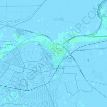 Carte topographique Massa Fiscaglia, altitude, relief