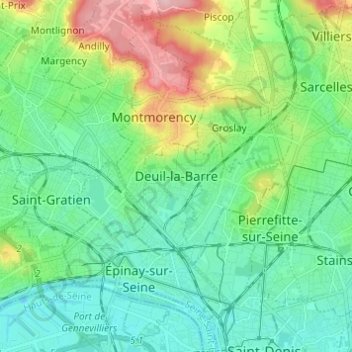 Carte topographique Deuil-la-Barre, altitude, relief