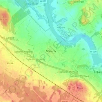 Carte topographique Naglarby, altitude, relief