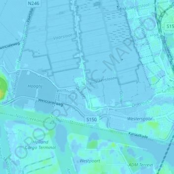Carte topographique Westzaner-Overtoom, altitude, relief
