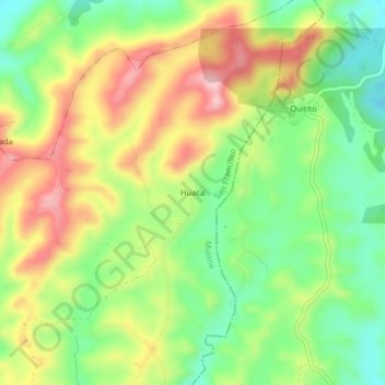 Carte topographique Huaca, altitude, relief