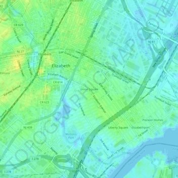 Carte topographique Union Square, altitude, relief