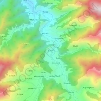 Carte topographique Jharoti, altitude, relief