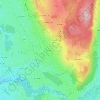 Carte topographique Börwang, altitude, relief
