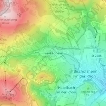 Carte topographique Frankenheim, altitude, relief