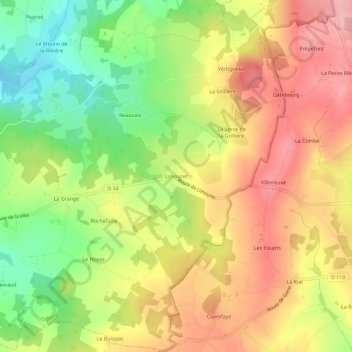 Carte topographique Limouret, altitude, relief