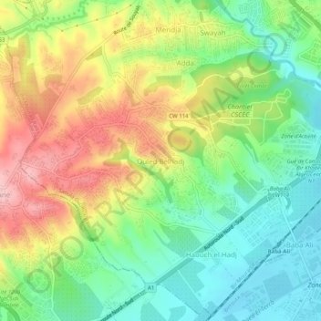 Carte topographique Ouled Belhadj, altitude, relief