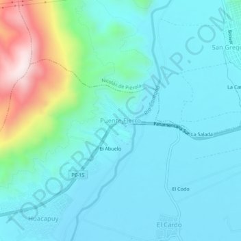 Carte topographique Puente Fierro, altitude, relief