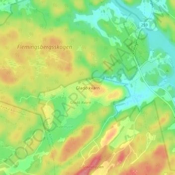 Carte topographique Gladö kvarn, altitude, relief