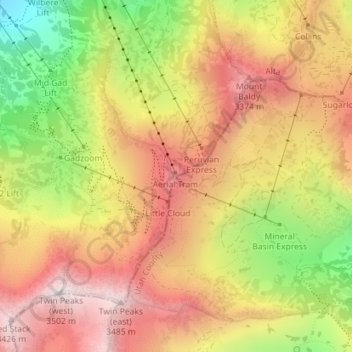 Carte topographique Hidden Peak, altitude, relief