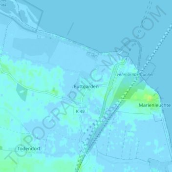 Carte topographique Puttgarden, altitude, relief