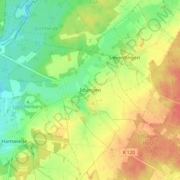Carte topographique Idsingen, altitude, relief