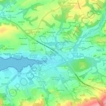 Carte topographique Ty Voualc'h, altitude, relief