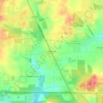 Carte topographique Thedford, altitude, relief