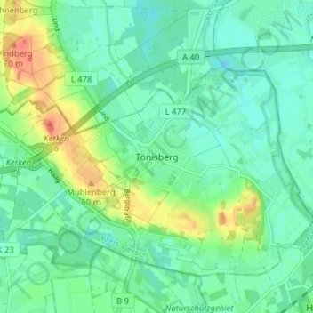 Carte topographique Tönisberg, altitude, relief