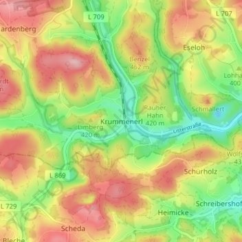 Carte topographique Krummenerl, altitude, relief