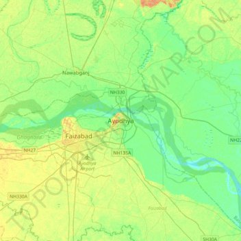 Carte topographique Ayodhya, altitude, relief