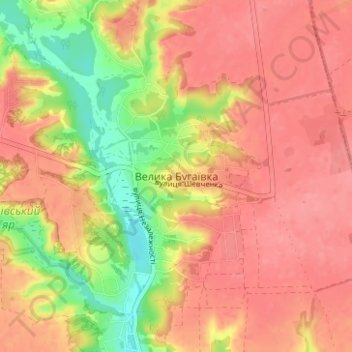 Carte topographique Velyka Buhaivka, altitude, relief