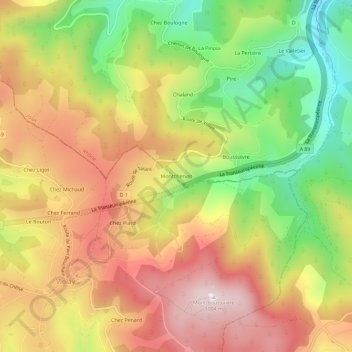 Carte topographique Montchervet, altitude, relief