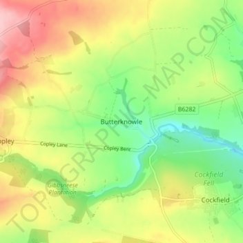 Carte topographique Butterknowle, altitude, relief