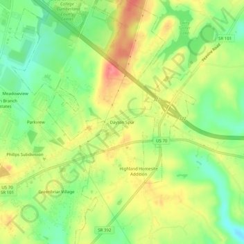 Carte topographique Dayton Spur, altitude, relief