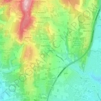Carte topographique Chazoux, altitude, relief
