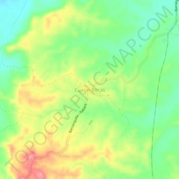 Carte topographique Cuatro Bocas, altitude, relief