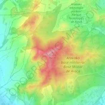 Carte topographique Araka, altitude, relief