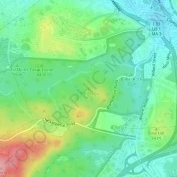 Carte topographique The Crags, altitude, relief