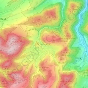 Carte topographique Grevenstein, altitude, relief