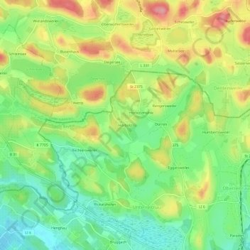 Carte topographique Hörbolz, altitude, relief
