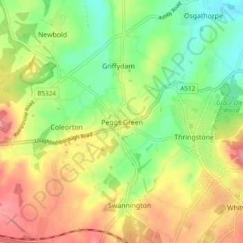 Carte topographique Peggs Green, altitude, relief