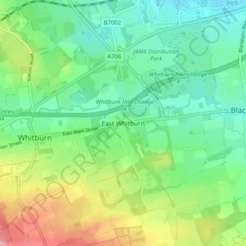 Carte topographique East Whitburn, altitude, relief