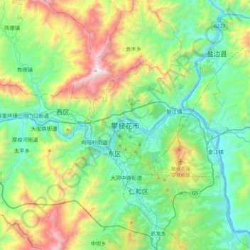 Carte topographique 攀枝花市, altitude, relief
