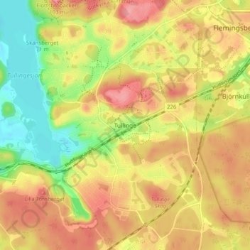 Carte topographique Tullinge, altitude, relief