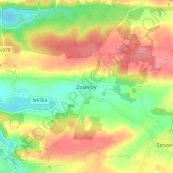 Carte topographique Soumoy, altitude, relief