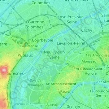 Carte topographique Neuilly-sur-Seine, altitude, relief