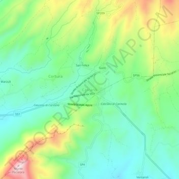Carte topographique Cascano, altitude, relief