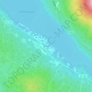 Carte topographique Umnäs, altitude, relief