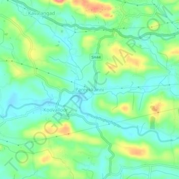 Carte topographique Pareekkanni, altitude, relief