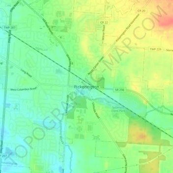 Carte topographique Pickerington, altitude, relief