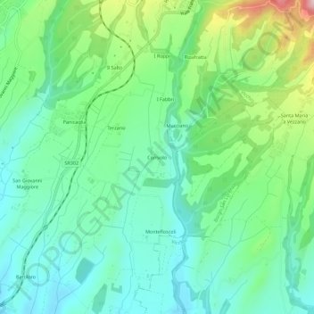 Carte topographique Corniolo, altitude, relief