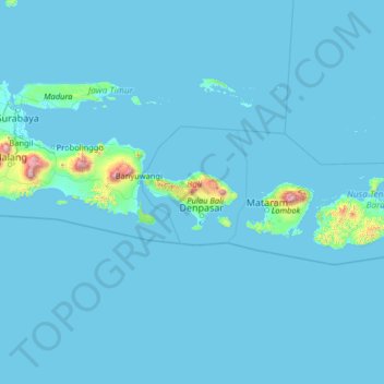 Carte topographique Bali, altitude, relief