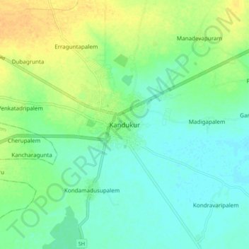 Carte topographique Kandukur, altitude, relief
