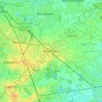 Carte topographique Boechout, altitude, relief