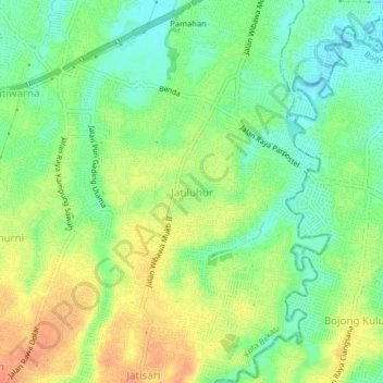 Carte topographique Jatiluhur, altitude, relief