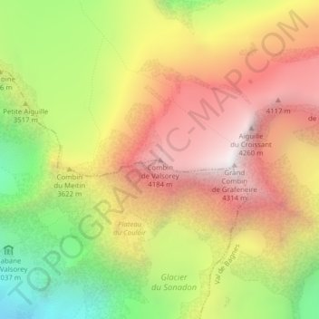Carte topographique Combin de Valsorey, altitude, relief