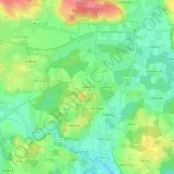 Carte topographique Anfelden, altitude, relief